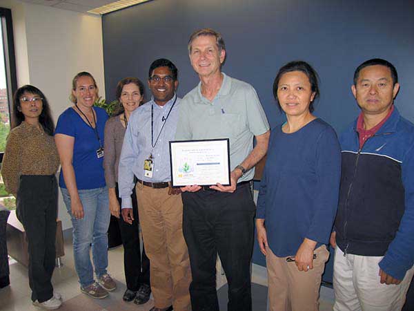 Beer lab group with sustainable lab certificate